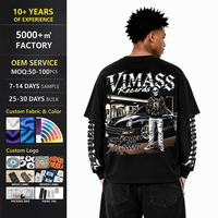 T-shirt en coton épais surdimensionné à superposition avec motif en strass pour marque streetwear, commandes personnalisées en gros OEM ODM