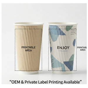 Vaso de Papel Ondulado de 7oz/200ml, Ecológico, Compostable, Impreso, Desechable, para Bebidas, para Restaurantes y Eventos, Suministro al por Mayor - Product Image 1