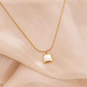 Chris April 316L acciaio inossidabile PVD placcatura in oro ciondolo quadrato bianco conchiglia <span class=keywords><strong>s</strong></span> collana a catena infinity - Product Image 2