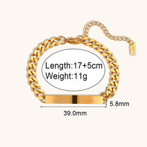 Bracelet à maillons cubains en acier inoxydable plaqué PVD or 18K pour femmes, barre d'identification <span class=keywords><strong>gravée</strong></span> sur mesure, étanche et non ternie, cadeau de bijouterie - Product Image 1