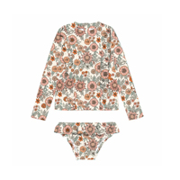 Vente en gros de maillots de bain écologiques Ensemble de protection solaire à fleurs pour adolescents Ensemble d'éruptions cutanées à manches longues pour enfants Ensembles de bikini Rashguard deux pièces