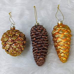Оптовые стеклянные елочные украшения в форме шишки, выдувные, ручной работы, полноцветные, 10 см, желтые с блестками, изысканные, сертифицированные, для Рождества - Product Image 3
