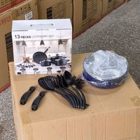 MHK56 en stock, 13 pièces, ustensiles de cuisine en fonte noire, outils de cuisson, batterie de cuisine antiadhésive avec casseroles et poêles et couvercles
