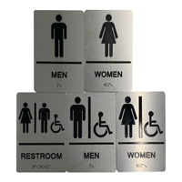 Panneau tactile braille en relief pour salle de bain, en acier inoxydable, pour accès handicapés, marqueur de porte pour toilettes hommes/femmes/unisexe