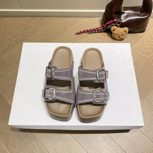 Sandales décontractées en cuir véritable à boucle pour femme, nouvelle collection été 2026, à semelle épaisse, pour l'extérieur - Product Image 4