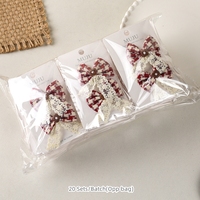 Lot de 2 pinces à cheveux nœud imprimé style féerique français avec bord en tissu à franges, accessoires pour enfants, taille 5 cm