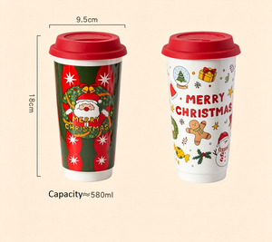 580ml Christmas American Style Ceramic Travel <b>Mug</b> with Silicone Lid-Reusable Food Safe Party Gift with Color <b>Box</b> Packaging - Product Image 6