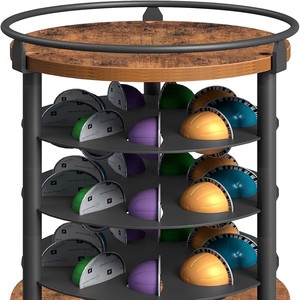 New wooden <b>rotating</b> <b>spice</b> <b>rack</b>, coffee capsule storage <b>rack</b>, jewelry display <b>rack</b>, iron and wood combination storage <b>rack</b> - Product Image 5