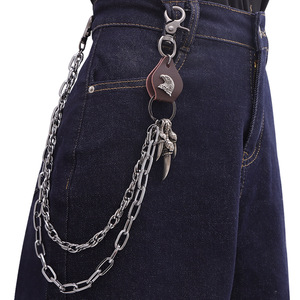 Chaîne de taille unisexe Yueli en alliage de zinc avec pendentif aigle, style punk, accessoire décontracté pour jean, design à double anneau - Product Image 1