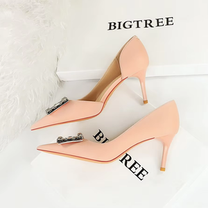 Chaussures à talons hauts pour femmes, en cuir PU, à bout pointu et bouche peu profonde, avec nœud en strass, pour l'été - Product Image 4