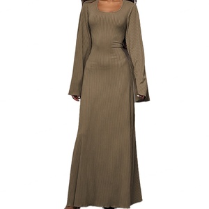 Wholesale Custom OEM Hight Quality Women's <b>Dress</b> Autumn and Winter New Loose <b>Plus</b> <b>Size</b> <b>Knit</b> <b>Dress</b> Back Lace-up Horn Long Sleeve - Product Image 1