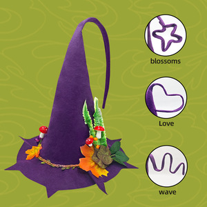 Venta al por mayor fiesta de <span class=keywords><strong>Halloween</strong></span> púrpura hongo fieltro artesanía ala corta magia mago bruja sombrero para europeo y americano - Product Image 3