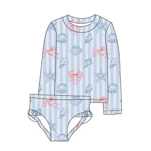 Traje de Baño de 2 Piezas para Niñas, Diseño de Conchas Marinas, Camisa de Manga Larga y Pantalones Cortos con Volantes, Traje de Baño para Bebés - Product Image 5
