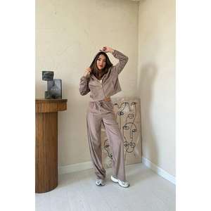 Conjunto de chándal de terciopelo fino Camel al por mayor - Product Image 5