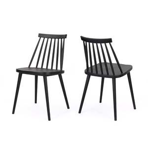 DB Midcentury Modern Farmhouse <b>Spindle</b> Back Dining <b>Chairs</b> Set 2 Black Solid PU Leather for Living Room Restaurant Home Office - Product Image 2