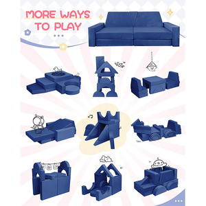 Canapé pour enfants, ensemble de 10 pièces à assembler, forme géométrique, tissu, mousse haute élasticité, structure de jeu intérieure unisexe - Product Image 2