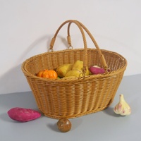 Panier de courses portable en rotin synthétique, tressé à la main, avec cadre en fer renforcé, style INS, en plastique PVC, ovale, pour légumes, PENG