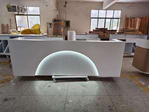 Table de réception en bois haut de gamme W004, demi-lune, éclairée, pour salon de coiffure, clinique médicale, coworking, hall, commerce de détail, comptoir de caisse - Product Image 2