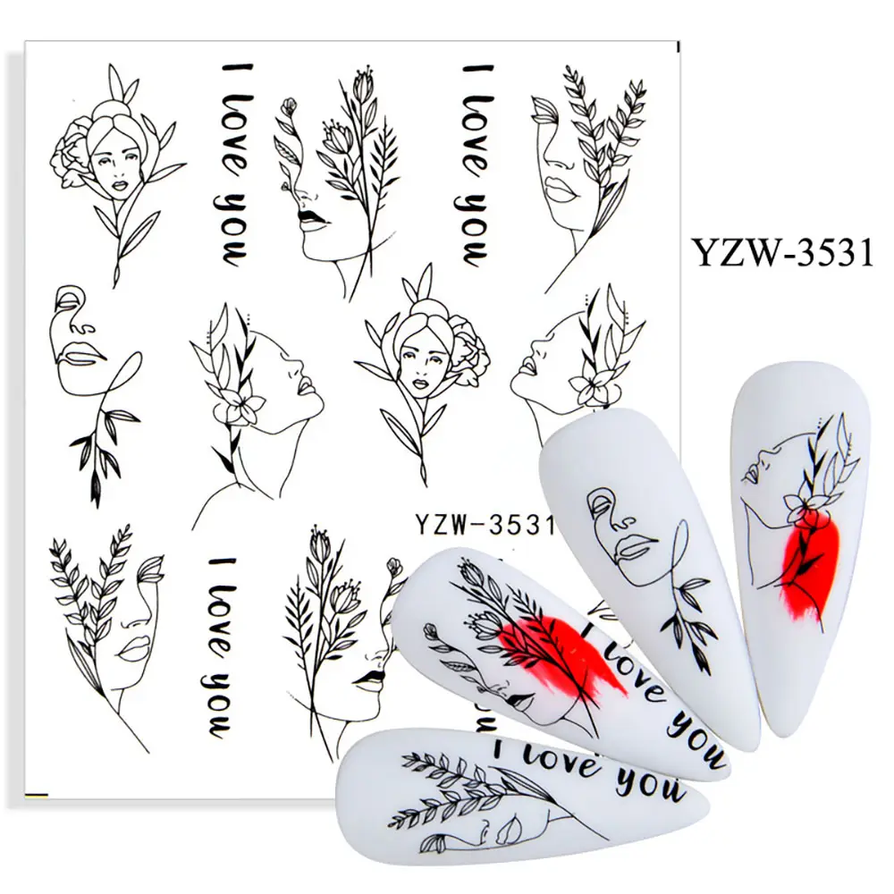 Nails Flower Nail Art Sticker Geometric Black Transfer And Decals Leaf Watermark Nails Decal