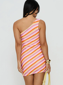 Mini-robe moulante asymétrique en tricot chevron dégradé, froncée, pour femme - Product Image 3