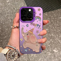 Coque de téléphone adorable motif éléphant de dessin animé avec décorations colorées pour iPhone 17 Air 18 16 15 14 13 12 11 Pro Max 8 7 Xr Xs