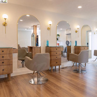Meuble de salon nordique en bois cannelé à 4 tiroirs, station de rangement pour salon de coiffure avec plateau en verre, support pour sèche-cheveux, chariot à outils pour salon de beauté
