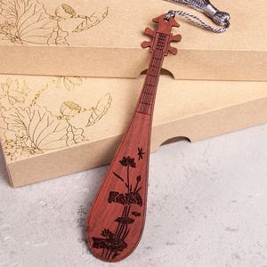Wholesale Chinese Style Rosewood Wooden <b>Bookmarks</b> Pipa Shaped Flower Bird Pattern Creative Engraving Cultural <b>Bookmark</b> <b>Gifts</b> - Product Image 4