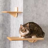 Étagère murale et marchepieds pour chat, meuble mural peu encombrant pour grimper et se reposer, perchoir en bois moderne pour chat d'intérieur