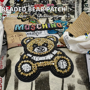 Hot Selling Handmade Beaded Cartoon <b>Bear</b> Sew-On 3D Felt Embroidered Rhinestone Letter Clothing Patch Diy - Product Image 2