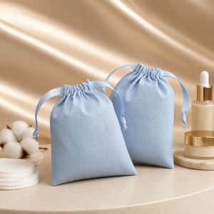 Eco-friendly Small Cotton Linen Fabric Gift Jewelry <b>Pouch</b> High Quality Solid Candle Cosmetic Drawstring Muslin Bag - Product Image 1
