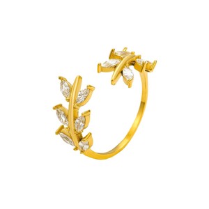 Anillos de La Paz impermeables chapados en oro de 18K, anillos de hoja elegantes, anillo abierto de rama de olivo de circón chapado en oro de acero inoxidable para mujer - Product Image 5