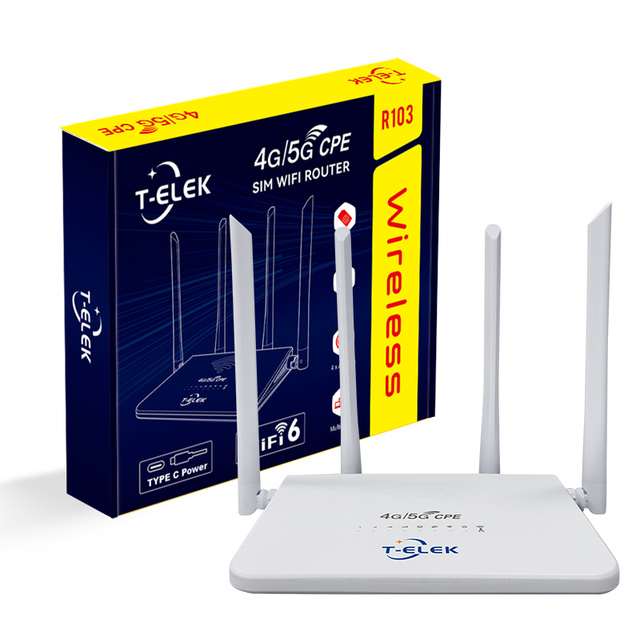 T-elek R103 4 Pcs Antennas 2.4G CAT4 CPE Wifi6 Sim Card Router 4G LTE Wi-Fi Modem Wireless Routers