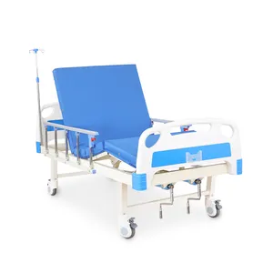 Venda direta Cama de hospital manual ajustável com 2 manivelas de aço inoxidável 2 funções com colchão e rodas para uso em enfermagem