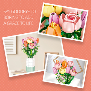 Venta al por Mayor de Regalos de San Valentín de Plástico para Hacerlo Tú Mismo 2026, Ramo de Flores Botánicas, Rosas Rosadas, Flores Artificiales con Jarrón, Bloques de Construcción - Product Image 4
