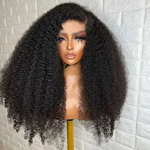 Wig Bob pendek keriting ikal Afro murah Wig depan renda rambut manusia penuh tanpa lem untuk WANITA HITAM 360 Hd Wig manusia Frontal