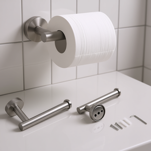 Juego de accesorios de baño de acero inoxidable cepillado, diseño minimalista cilíndrico, juego de tres piezas para organización del baño - Product Image 2