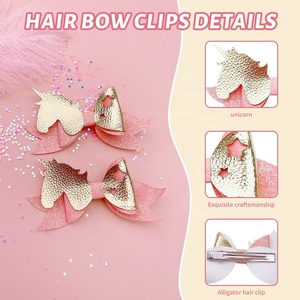 Children Sweet Handmade Pink Leather <b>Bow</b> Hairpin for Baby Unicorn Horse Duckbill Hair <b>Clip</b> Kids - Product Image 4