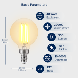 G16.5/G50 Янтарный E12 110-130 В 4 Вт 2200 К 330LM CRI90 регулируемая светодиодная лампочка FCC/сертифицированные внутренние совместимые различные светильники - Product Image 2