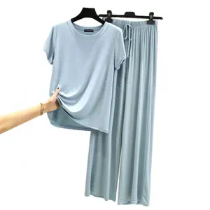 Modal Stretchable Skin-Friendly Pajamas For Women T Shirts Pants Loungewear Set Girls Sleepwears