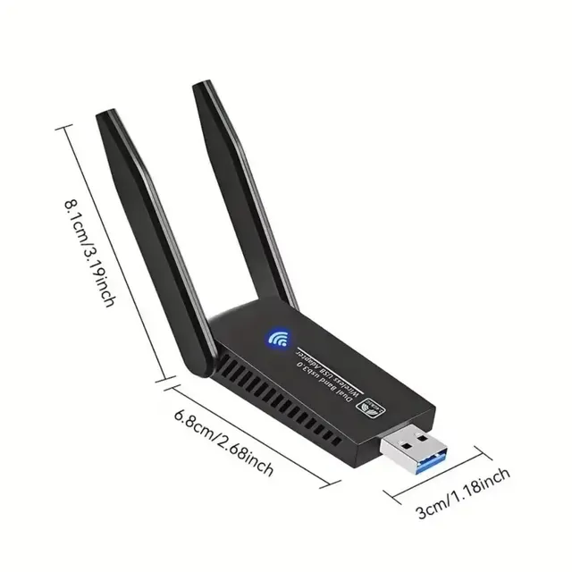Dual Band WiFi External Wired USB Adapter 2 Antenna Design USB30 Interface 1300Mbps 24G/5Ghz Driver Free Wireless Network Card
