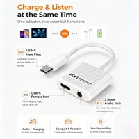 Adaptateur audio USB-C vers 3,5 mm portable 2-en-1 avec sortie de charge rapide PD 60W pour ordinateurs portables et tablettes, câble tressé en nylon