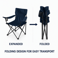 Chaise de camping pliable portable en gros avec accoudoirs et porte-gobelet, siège en tissu Oxford pour la plage, la pêche, les pique-niques et les voyages en extérieur