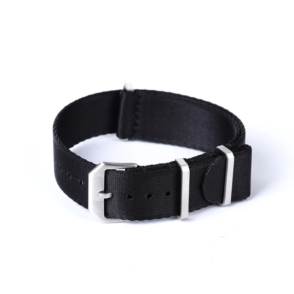 JUELONG personalizzato 20mm 22mm cinturino per orologio in Nylon liscio nero 1.2mm di spessore cintura di sicurezza cinturino per orologio resistente in tessuto a passaggio singolo