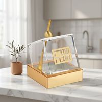 Luxuriöse Neigbare Acryl-Honigschale mit Goldbasis, Deckel und Löffel, 3mm, Modern, Rosh Hashanah Lucite Honigschale zur Präsentation von Judaica-Artikeln, Poliert