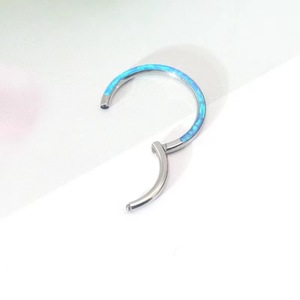 Anillo de Nariz de Acero Inoxidable 316L con Ópalo, Aro de Perforación Sin Costuras, Fabricación CNC, Joyería Corporal Hipoalergénica, No se Deslustra - Product Image 4
