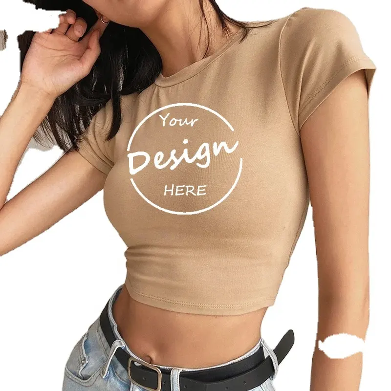 Hot Sale High Quality Wholesale Streetwear Fashion Slim Fit Tight Short Custom Design Wholesale Women's Crop Top T-shirt