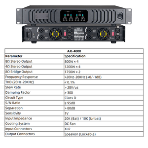 Amplificador de Potencia Profesional AX-4800 de 4 Canales Clase <span class=keywords><strong>D</strong></span>, 800 Vatios, Alta Potencia, con Modo de Puente Estéreo para Altavoces de Escenario - Product Image 2