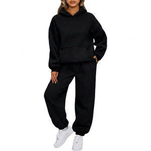 Conjunto de Sudadera con Capucha Extra Grande de Algodón y Pantalones Deportivos Holgados para Mujer, Fabricante Mayorista - Product Image 1