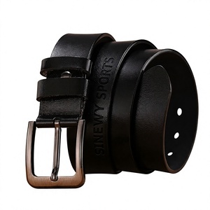 Cinturón Casual de Cuero Genuino para Hombre Sinevy Sports, Hebilla de Cobre Rectangular, Diseño Sólido y Duradero, Color Negro - Product Image 1