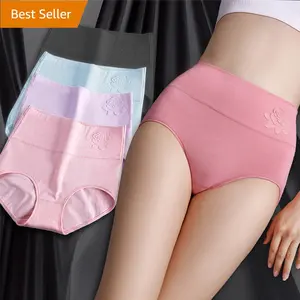 Celana Dalam Wanita Katun Timbul L-3XL, Celana Dalam Elastis Ukuran Besar XXXL, Celana Dalam Pinggang Tinggi Plus Bersirkulasi Udara untuk Wanita